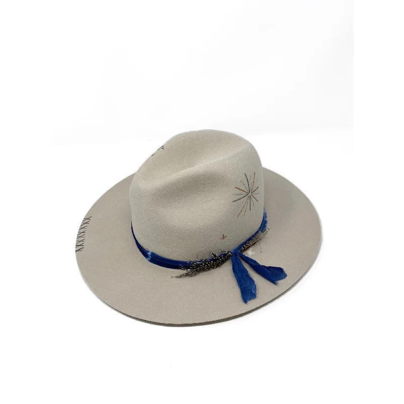 Leather trucker cap for edgy rugged appeal -BROOKLYN NAVAJO WHITE Embellished w/Shibori Wrap