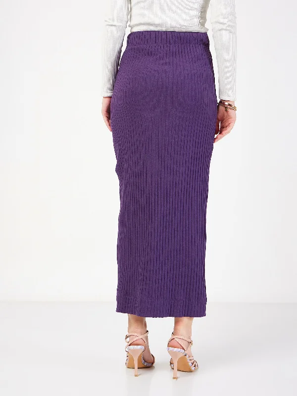 Valentine's Day Dresses for Romance -Lyush Women Purple Rib Front Ruched Midi Skirt