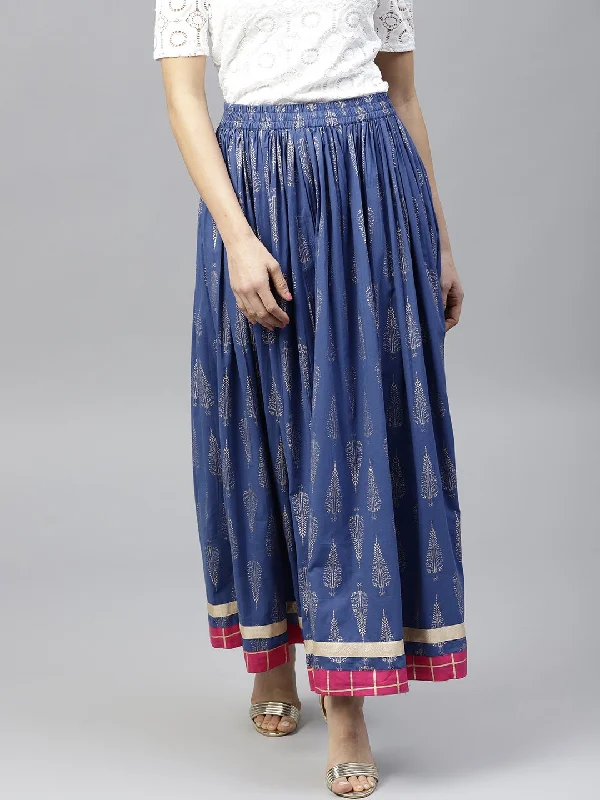 Midi Dresses for Versatile Wear -NOZ2TOZ Royal Blue Printed Flared Skirt