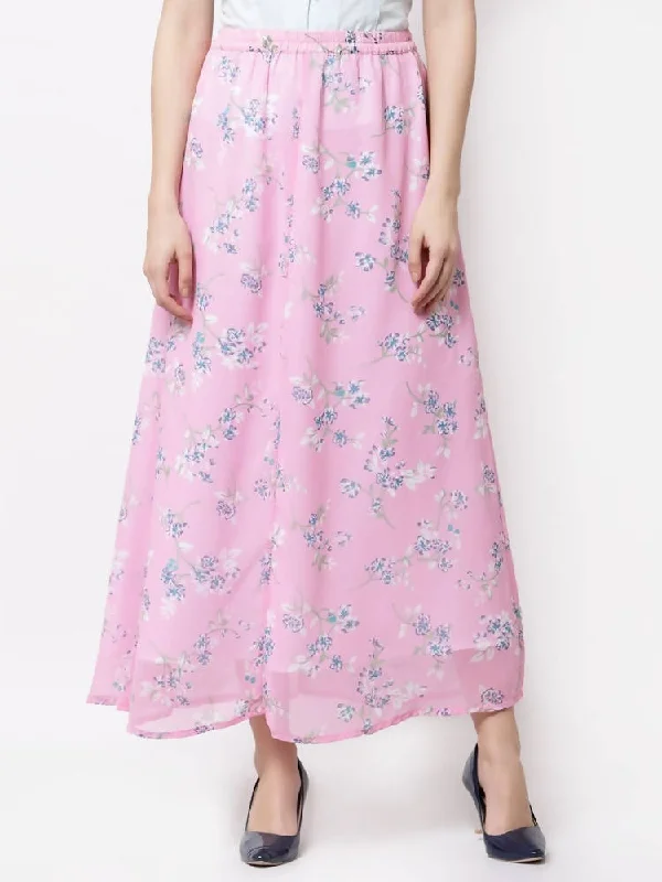 Anniversary Dresses for Special -Myshka Pink Color Georgette Printed Skirt