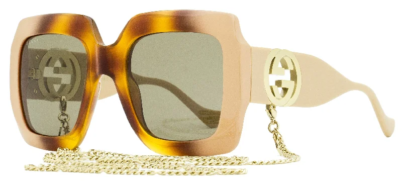 Beach Sunglasses for Sunny Days -Gucci Women's Square Chain Sunglasses GG1022S 003 Ivory/Havana 54mm