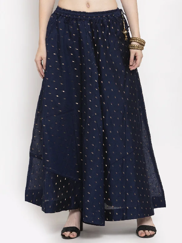 Printed Dresses with Patterns -Wahe-NOOR Women's Navy Blue Zari Maxi Skirt