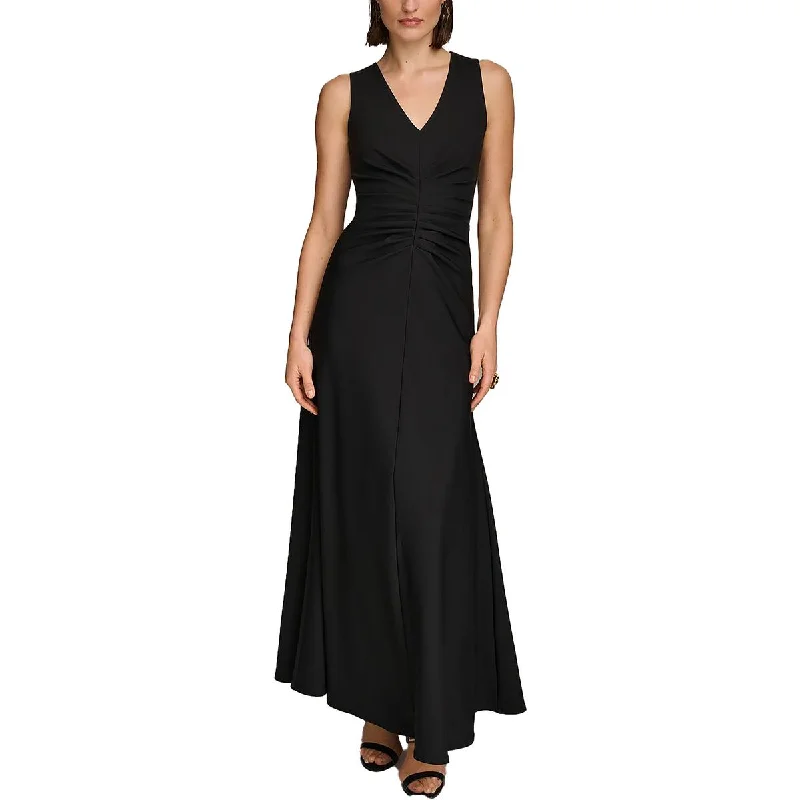 Leather Dresses for Luxury -Donna Karan Womens Cascade Ruffle Sleeveless Evening Dress