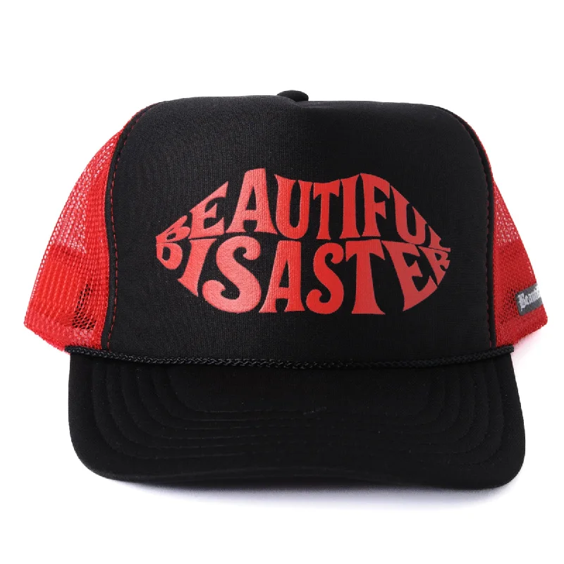 Affordable cap for budget-friendly headwear options -Kisses Trucker Hat - Black/Red