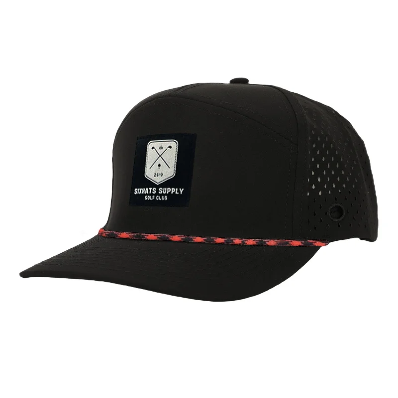 Soft cap for sensitive scalp comfort -Black & Red Golf Patch Tradesman Tee Holder Hat W/ Magnetic Ball Marker