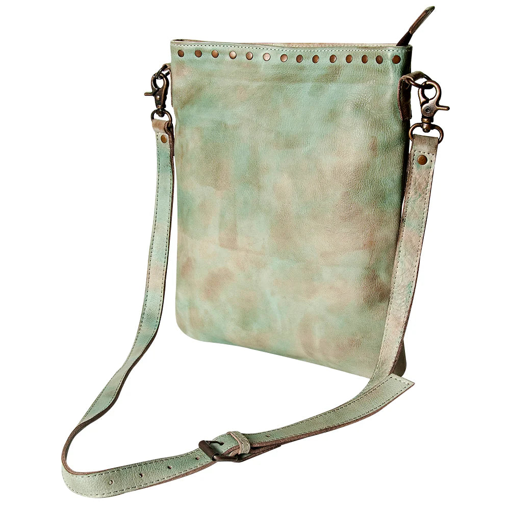 Women's bags with chic, modern design and refined leather finish for luxurious look-Never Mind! Western Antique Aqua Genuine Leather Crossbody Bag