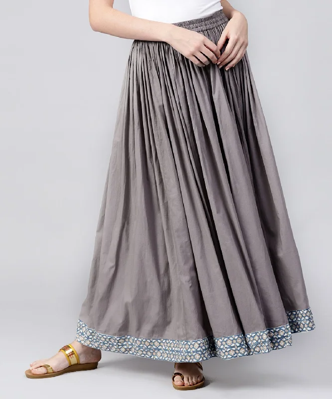 Shift Dresses for Simple Look -NOZ2TOZ Grey Cotton Ankle Length Flared Skirt