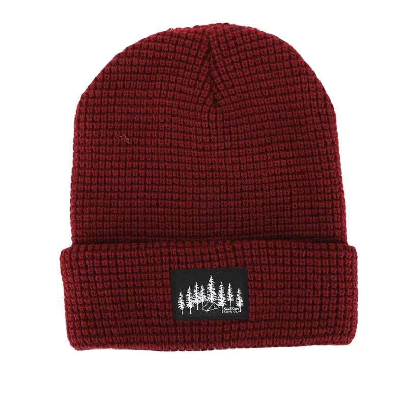 Graphic print cap for artistic expression -Burgundy Explorer Waffle Beanie