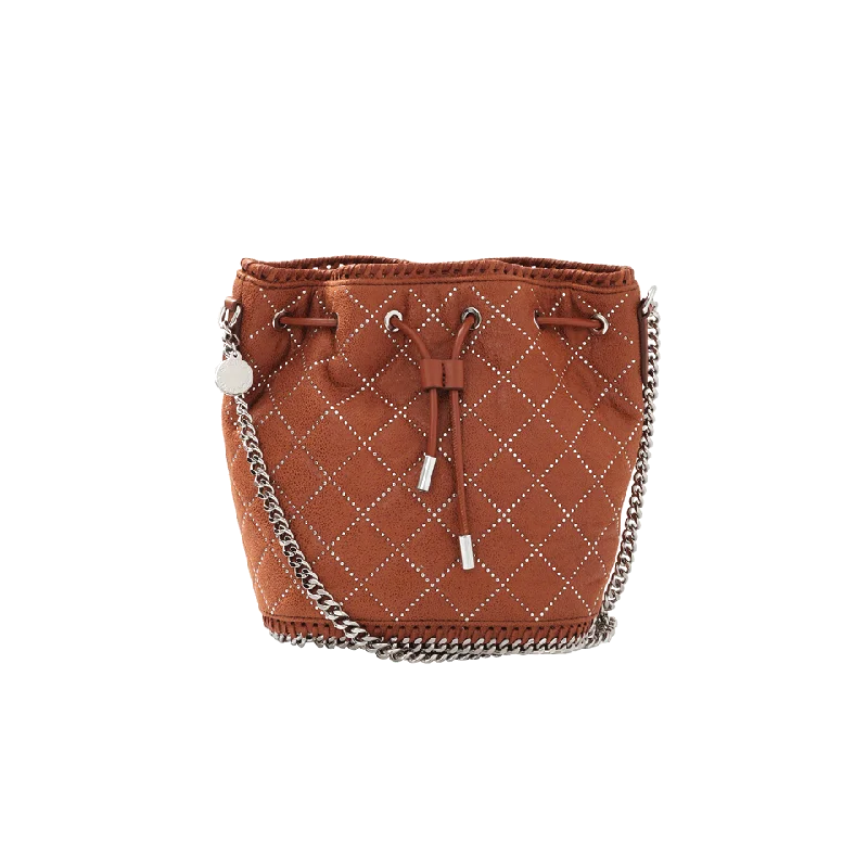 Women's bags with metallic straps and high-quality leather for a chic, elegant look-Brandy Falabella Studded Quilted Bucket Bag