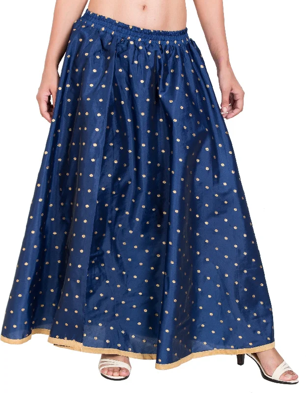 Beige Dresses for Neutral -PAVONINE Navy Blue Color Golden Zari Work Satan Fabric Maxi Skirt For Women