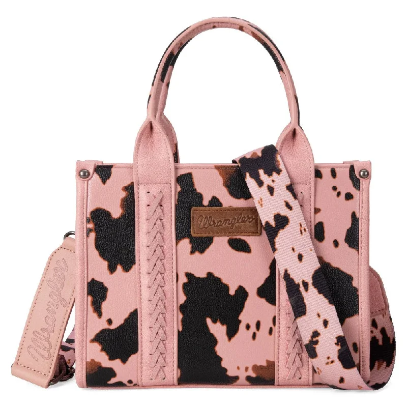 Women's bags with sleek metallic hardware and high-quality leather for premium feel-Wrangler Womens Cow Print Crossbody Tote Bag - WG133-8120S-PK