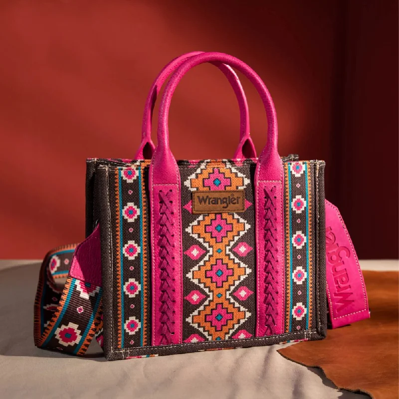 High-quality women's bags with luxury materials and detailed stitching for durability-Wrangler Womens Southwestern Print Small Canvas Crossbody Tote Bag - WG2203-8120S-HPK