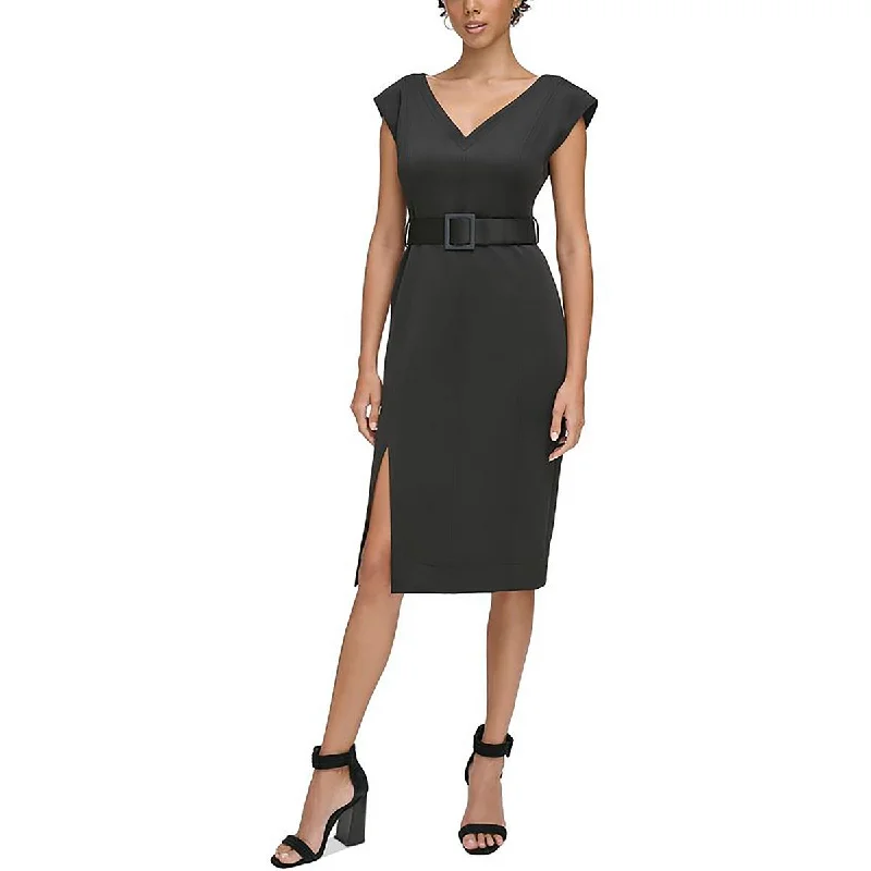 Fringed Dresses for Edgy -Calvin Klein Womens Knit Sleeveless Sheath Dress