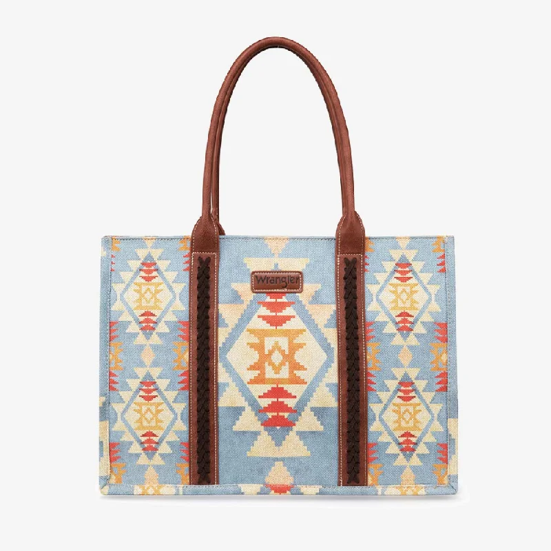 Women's bags with clean lines and sophisticated design for professional or casual wear-Wrangler Womens Southwestern Dual Sided Print Canvas Crossbody Tote Bag - WG2202-8119-BROWN