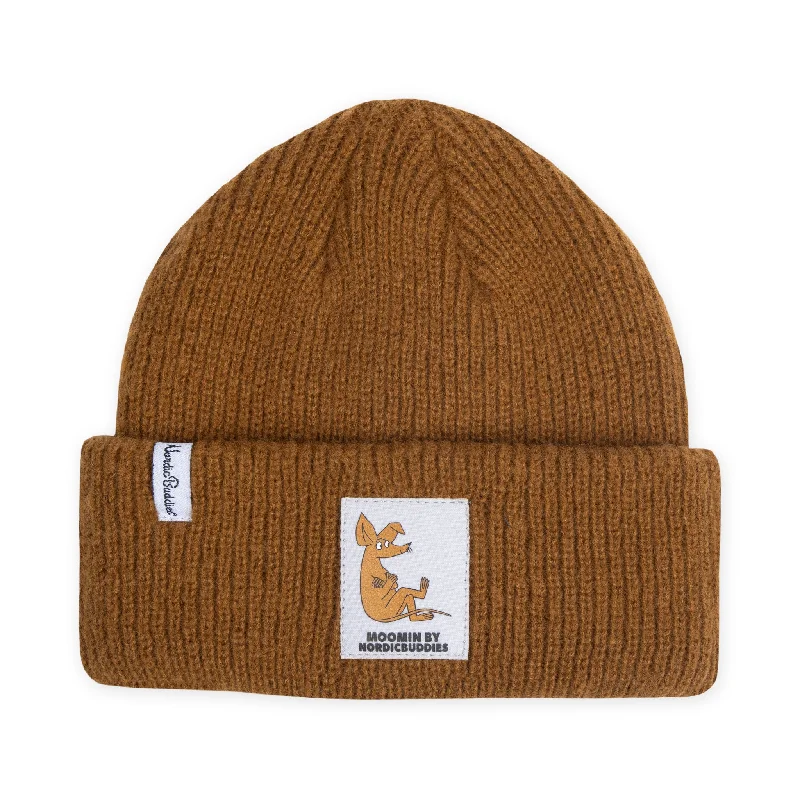 Minimalist cap with small stitched emblem -Sniff Winter Hat Beanie Kids - Brown