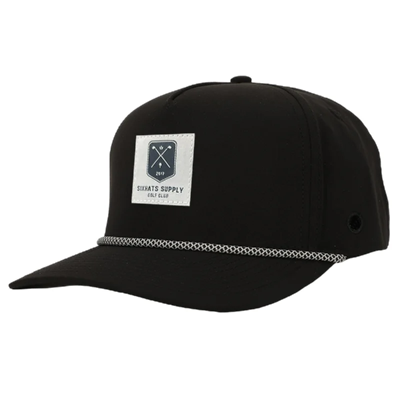 Soft cotton cap for all-day wear ease -Black W/ White Golf Patch Signature Tee Holder Hat W/ Magnetic Ball Marker