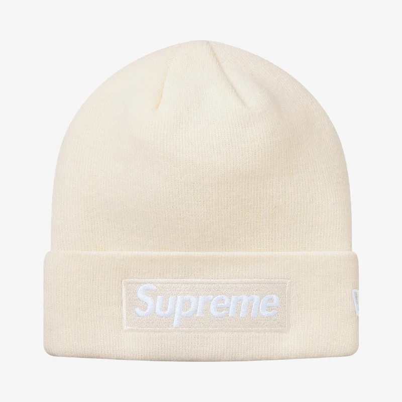 Sports fan cap with bold team colors -Supreme x New Era Beanie 'Box Logo' Natural (FW18)