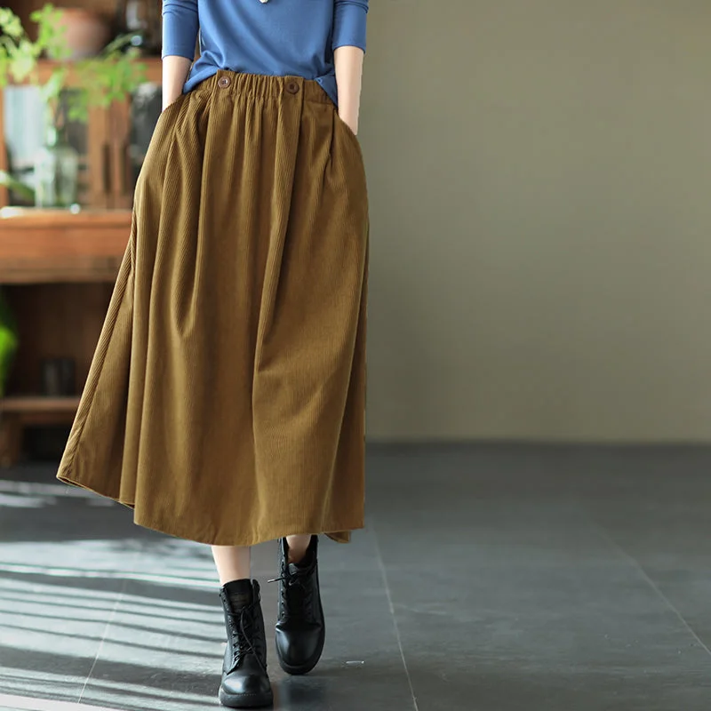 Anniversary Dresses for Special -Vintage Cotton Skirt, Loose Skirt with Pocket, Casual Black Skrit,