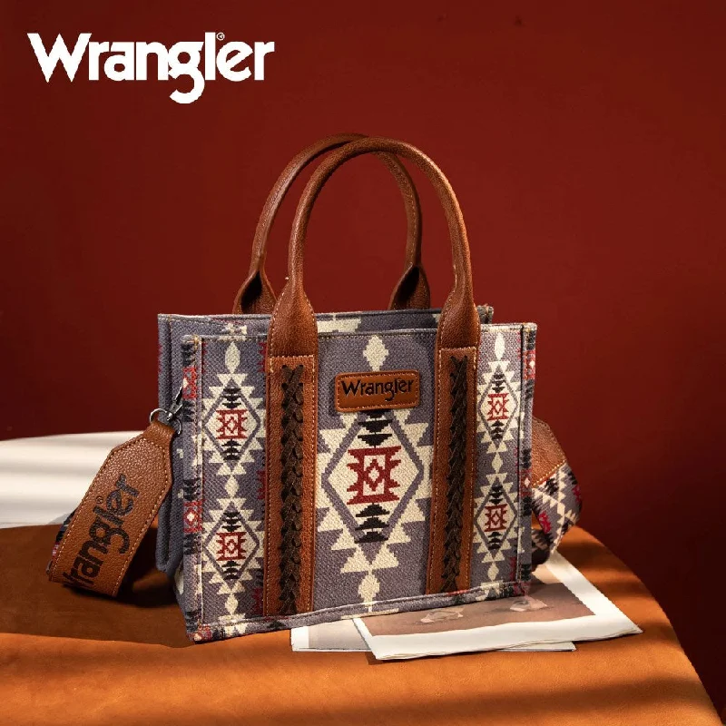 Spacious women's bags with interior laptop compartment for work and travel convenience-Wrangler Womens Southwestern Print Small Canvas Crossbody Tote Bag - WG2203-8120S-LV