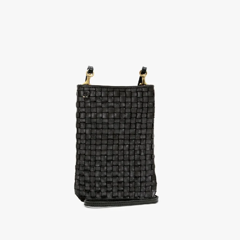 Women's bags with oversized design and long straps for a casual weekend look-Poche Phone Bag (Black Woven Checker)