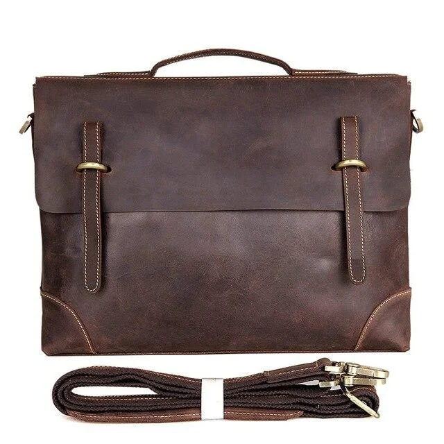 Fashion-forward women's bags with metallic finishes and sleek, modern design-Men's Leather Travel Business 14" Laptop Briefcases Messenger Bag