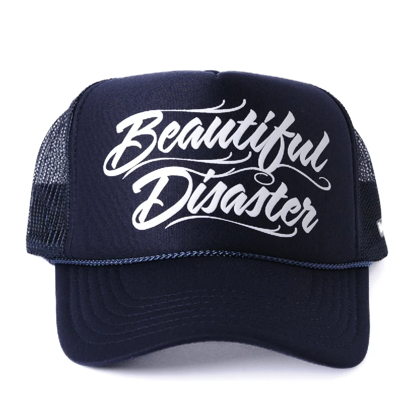 Embroidered logo cap for team spirit Pride -Scripty Trucker Hat - Navy