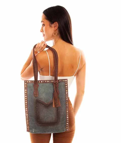 Women's bags with top zipper and sleek silhouette for modern, on-the-go style-Scully Leather Turquoise and Studded Shoulder Bag