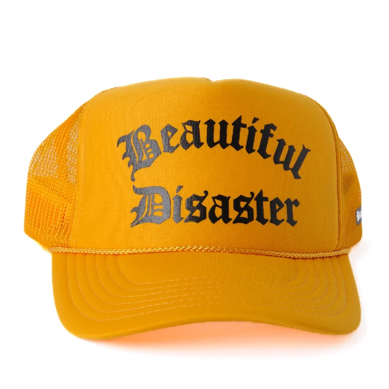 Camouflage cap for hunting trip essentials -Beautiful Disaster Trucker Hat - Gold