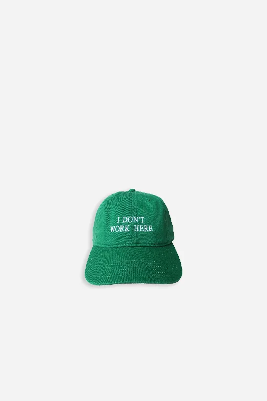 Vintage cap with distressed logo detail -Sorry I Don't Work Here Cap Green