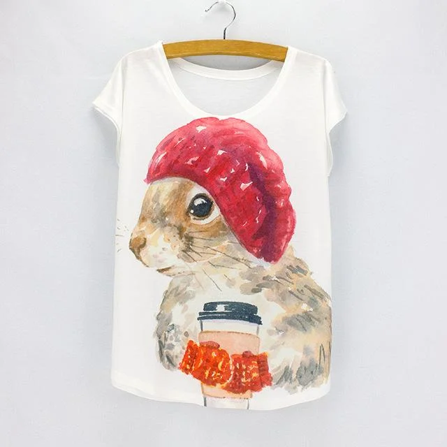 Pool Sunglasses for Swimming Time -Fashion Women's Big Eyeglasses Rabbit Pattern Summer Tees Tops