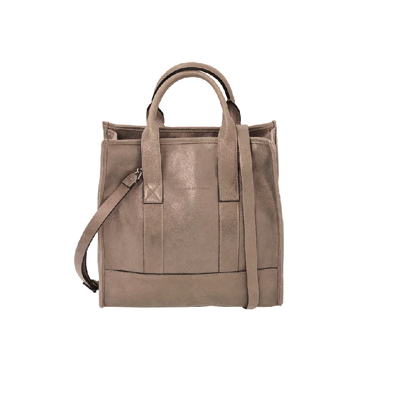 Comfortable women's bags with padded shoulder straps for all-day carrying comfort-Metallic Leather North South Bag