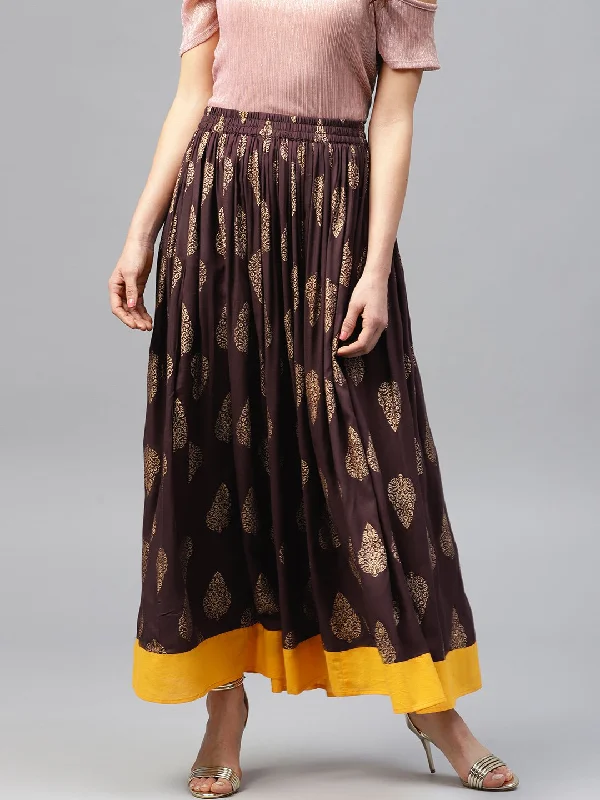 Sheath Dresses for Sophisticated -NOZ2TOZ Chocolate Brown Printed Flared Skirt