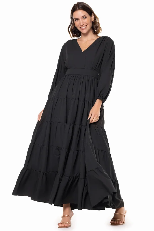 One-shoulder Dresses for Trendy -Women's Palm Beach Tiered Maxi Dress | Black