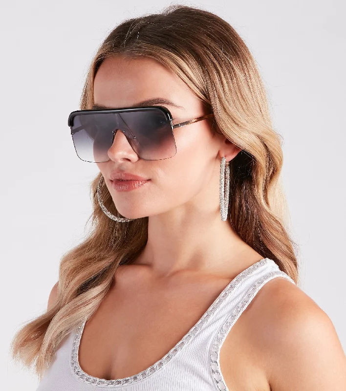 Travel Sunglasses for On-the-go -Trendy Moves Flat-Top Oversized Sunglasses