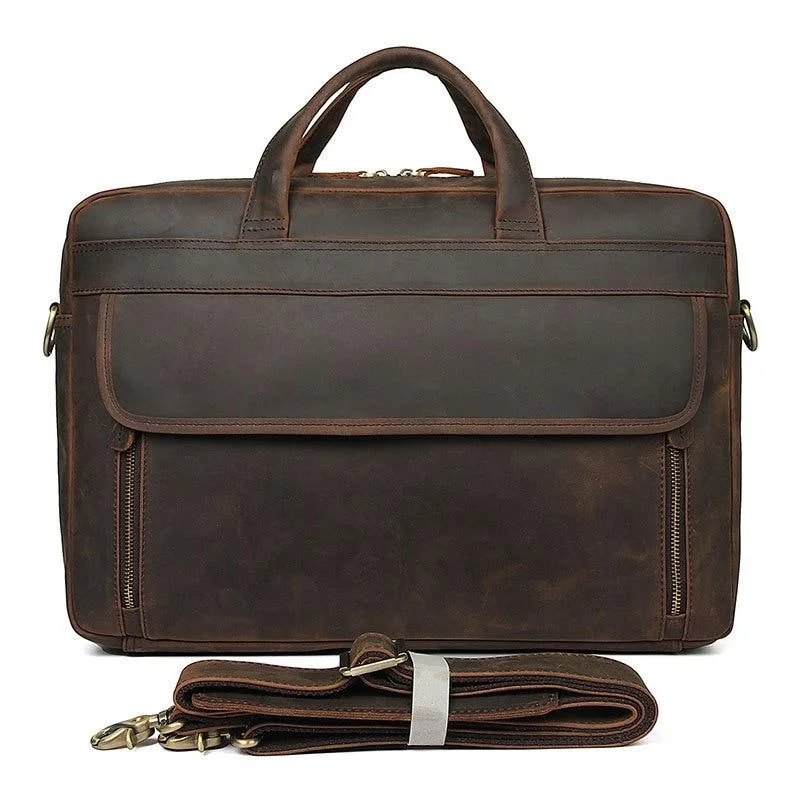 Women's bags with faux leather finish and multiple pockets for maximum organization-Men's Genuine Leather Travel Business 17" Laptop Briefcases Messenger Bag