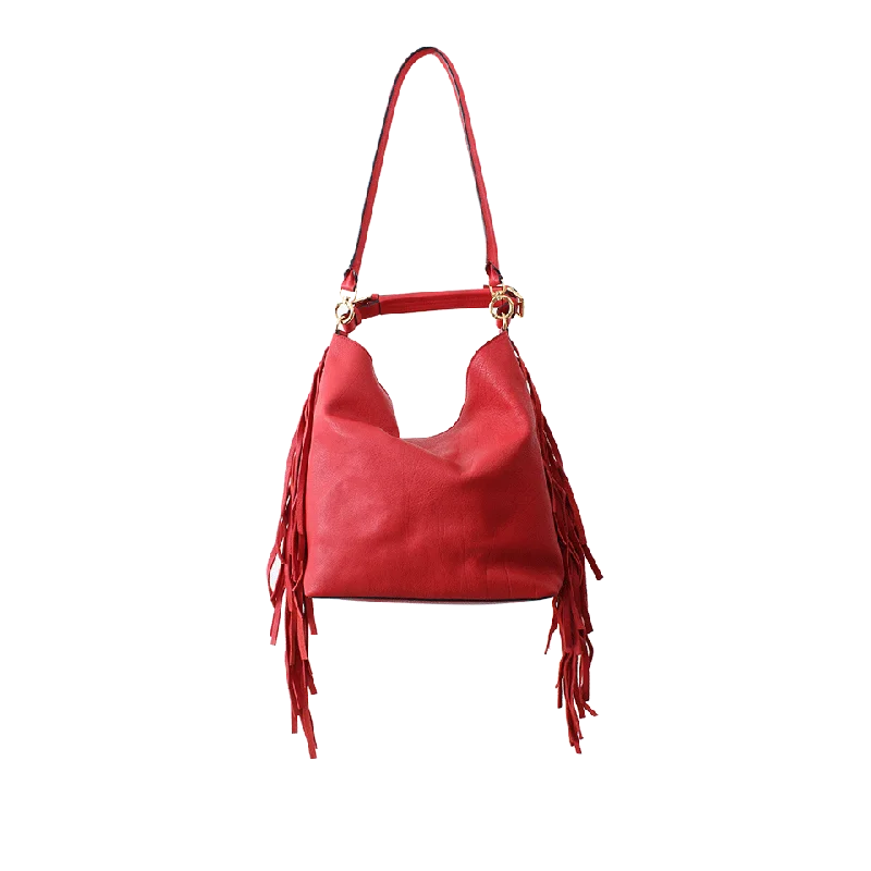 Elegant women's bags with structured silhouette and top zipper closure for secure storage-Fringed Shoulder Bag