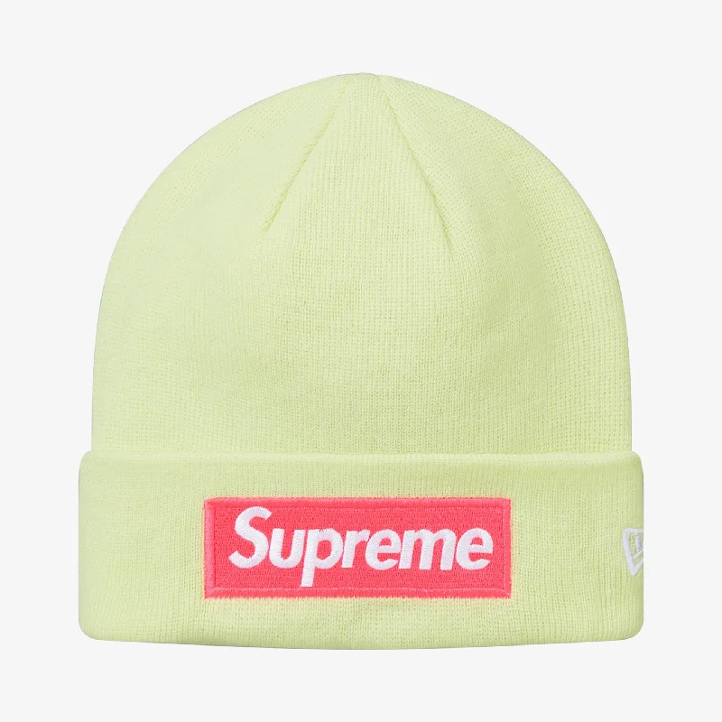 Neon graphic cap for eye-catching night runs -Supreme x New Era Beanie 'Box Logo' Pale Lime (FW17)