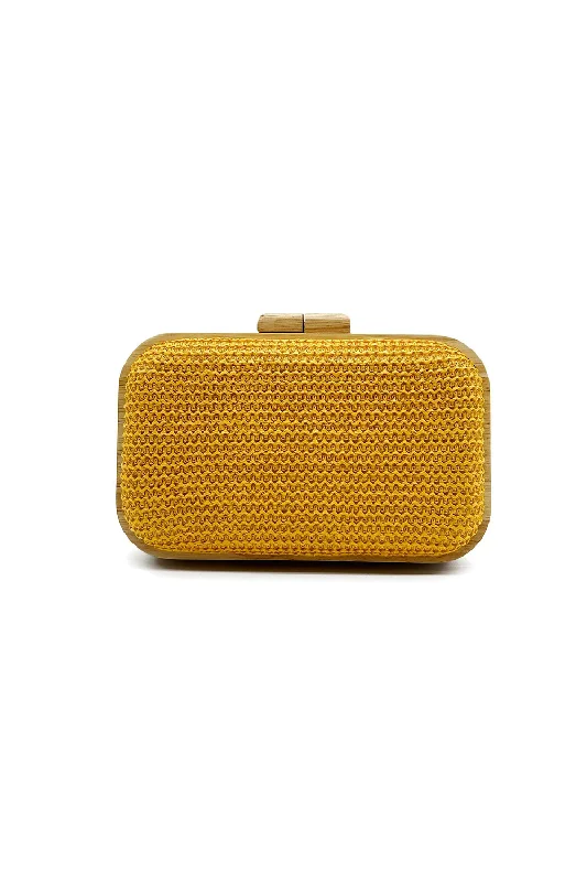 Women's bags with a fold-over top and magnetic closure for easy access and style-Yellow Handmade Wooden Clutch Bag