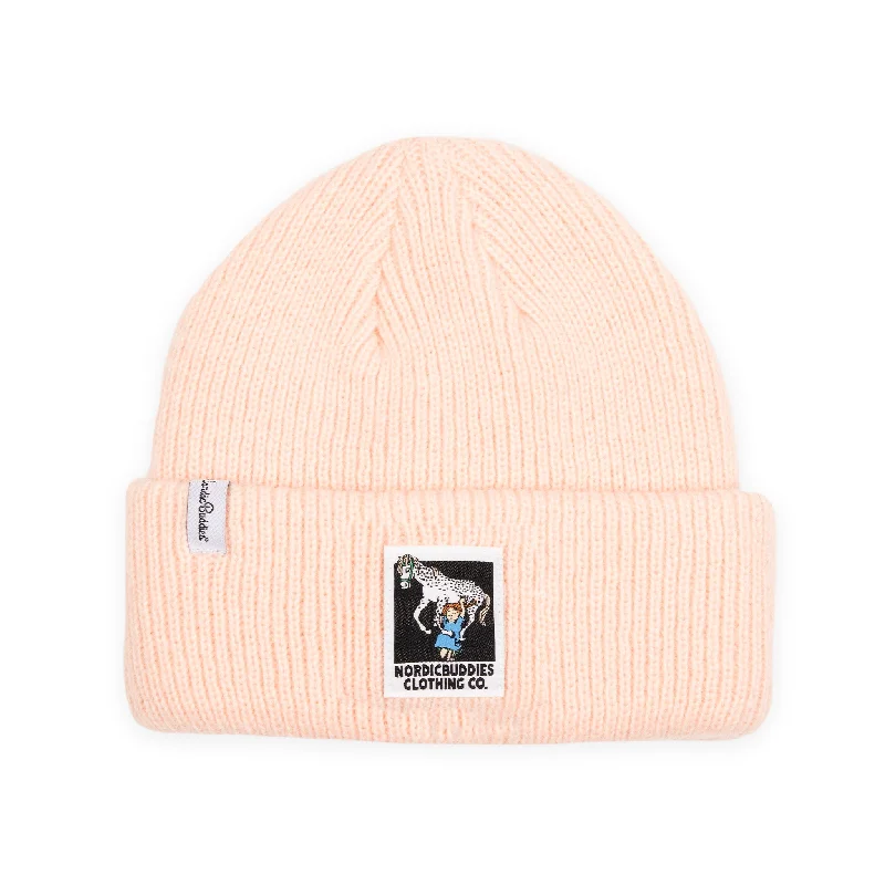 Premium cap with leather strap accent -Pippi and Little Old Man Beanie Adult - Peach