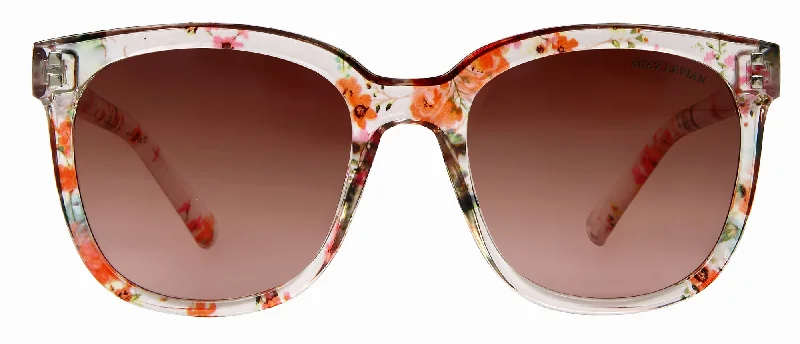 Overlay Glasses for Added Protection -Suzy Levian Women's Pink Clear Floral Square Lens Silver Accent Sunglasses