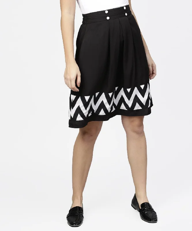 Faux Leather Dresses for Affordable -NOZ2TOZ Black & White Printed Flared Skirt With Button