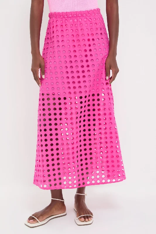 Wrap Dresses for Adjustable -Hot Pink Cotton Eyelet Eve Skirt