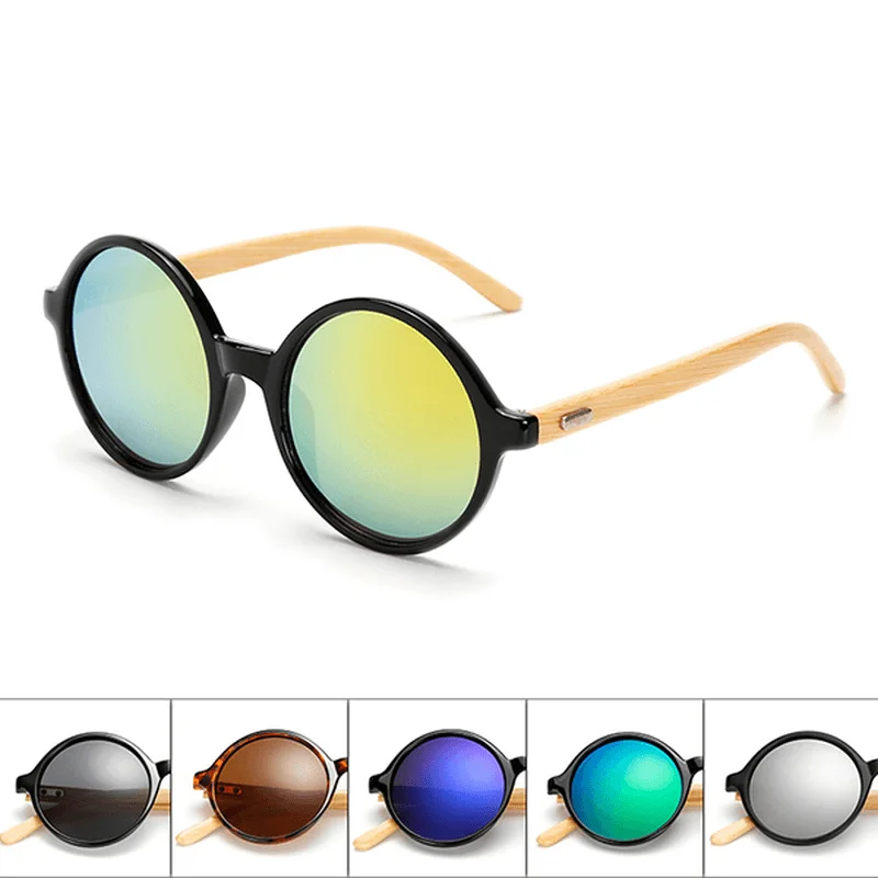 Fashion Sunglasses for Everyday Wear -Unisex Vintage Retro round UV400 Sun Glassess Handmade Bamboo Leg Shades Eyewear Glasses