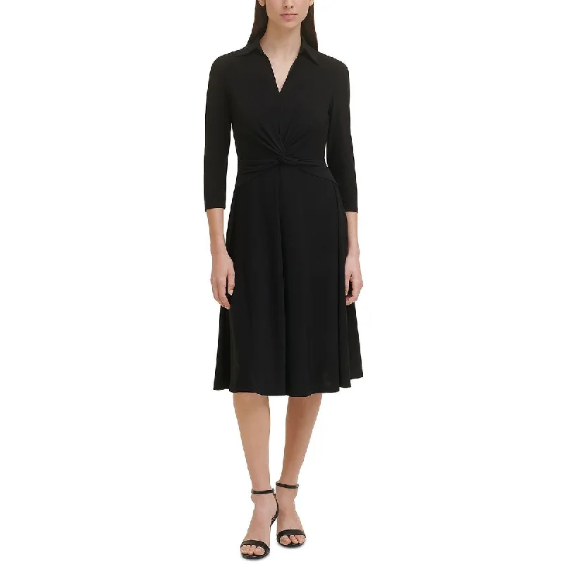 Casual Dresses for Everyday -Tommy Hilfiger Womens   Twist Front Calf Midi Dress