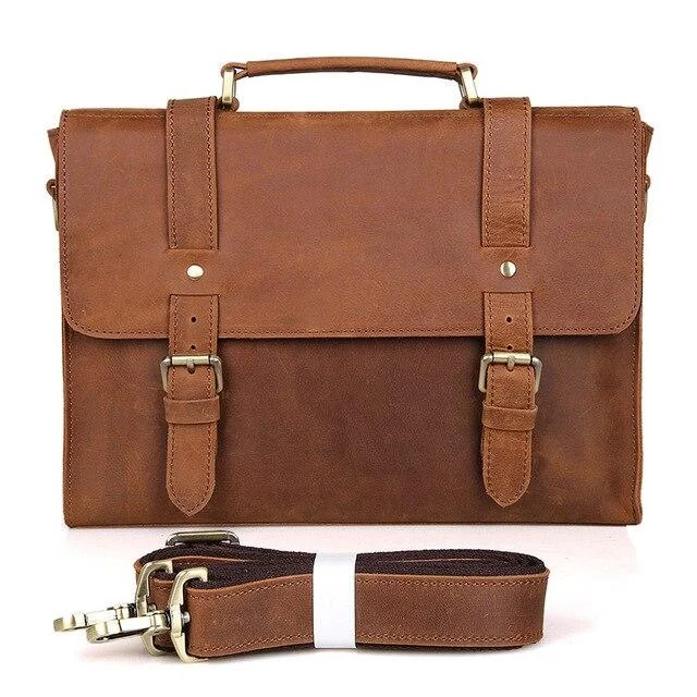 Casual women's bags with casual design and soft material for laid-back days-Casual Men's Cow Leather 14"Laptop Business Travel Crossbody Briefcase Bag