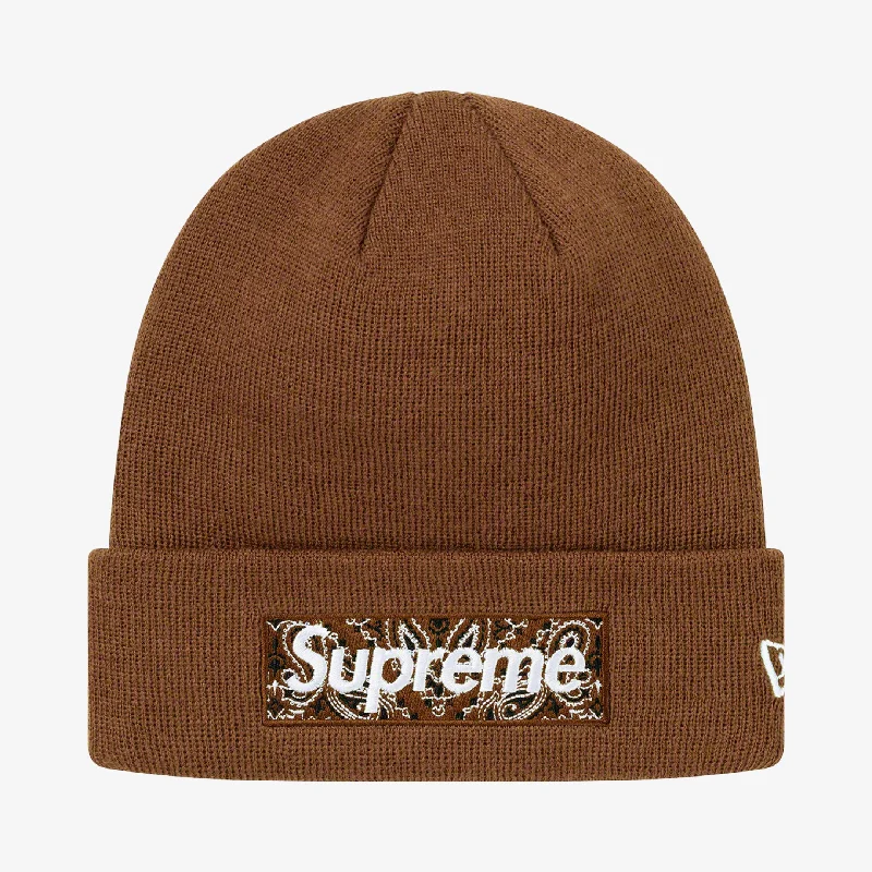 Retro striped cap for vintage sporty vibes -Supreme x New Era Beanie 'Bandana Box Logo' Dark Brown (FW19)