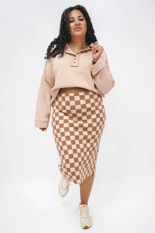 Solid Color Dresses for Simple -Chester Checkered Midi Skirt