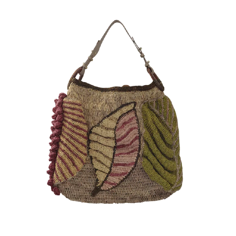 Designer women's bags with luxurious fabrics and chic embellishments for fashion-Papaver Leaf Print Raffia Bag