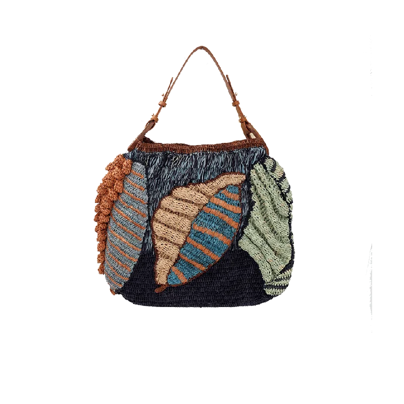 Casual women's bags with casual design and soft material for laid-back days-Papaver Leaf Print Raffia Bag