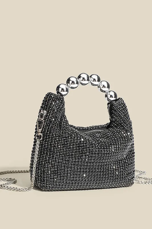 Women's bags with bohemian design and colorful details for a relaxed, carefree vibe-Glitter Black Bucket Bag with Chains